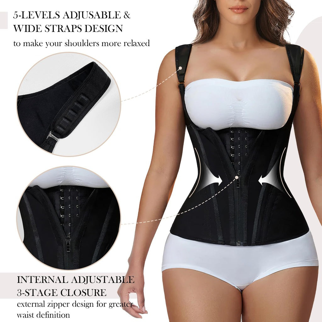 Elysia Fajas Waist Trainer Corset for Women with Adjustable Zipper and Hook-Eyes