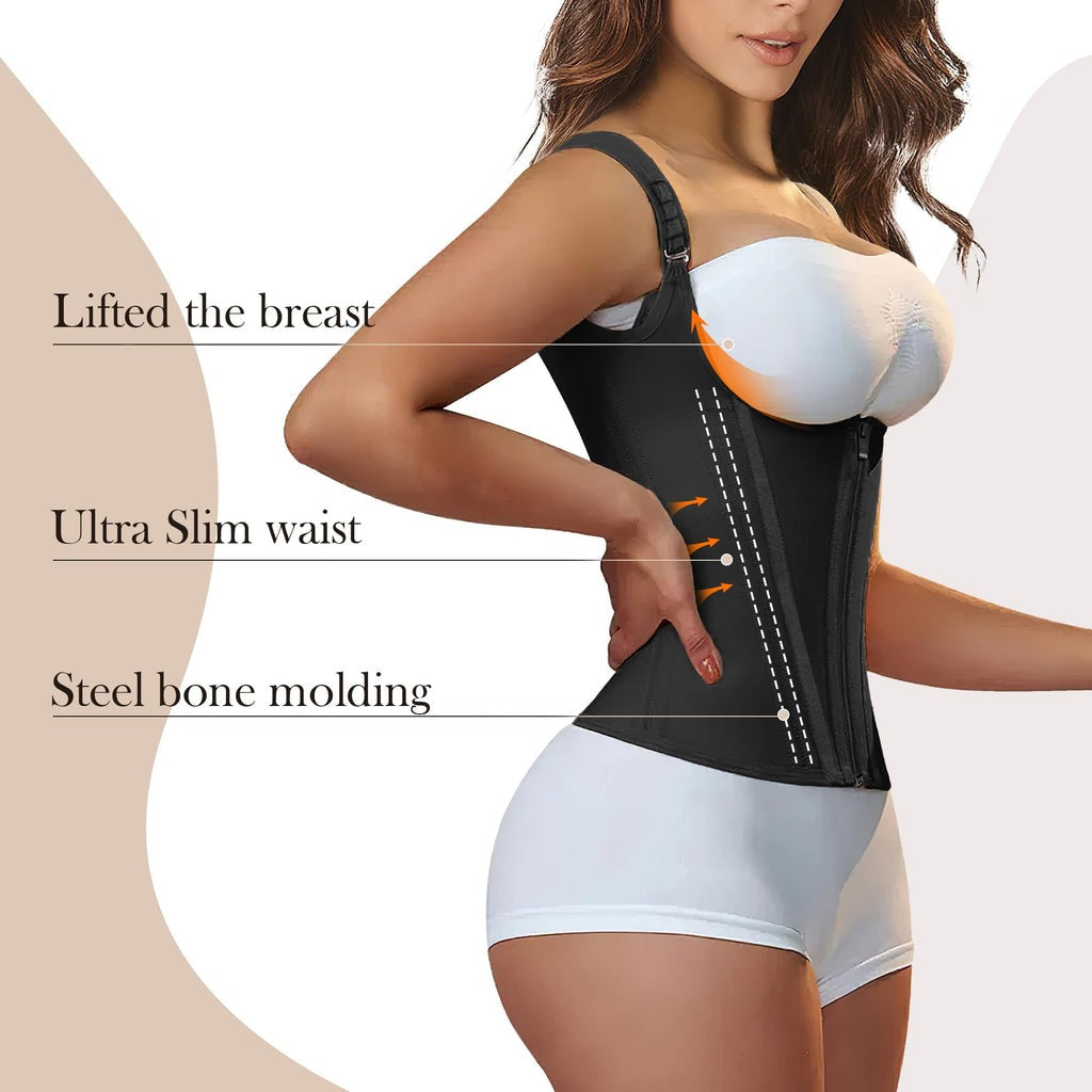 Elysia Fajas Waist Trainer Corset for Women with Adjustable Zipper and Hook-Eyes